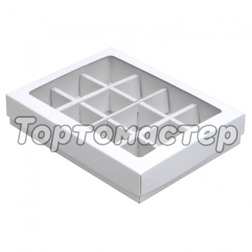 Коробка на 12 конфет с окном белая 19х15х3,6 см 5 шт КУ-177 