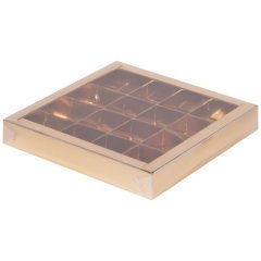 Коробка на 16 конфет с прозрачной крышкой золото 050503 ф