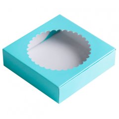 Коробка для печенья/конфет с окном Голубая 11,5х11,5х3 см КУ-219 