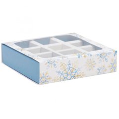 Коробка на 9 конфет с окошком Снежинки 14,5х14,5х3,5 см 7029263