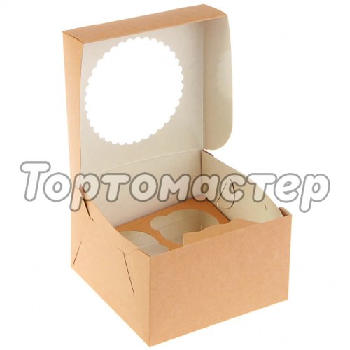 Коробка на 4 капкейка с окном крафт/белая 25 шт OSQ MUF 4