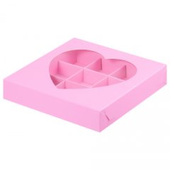 Коробка на 9 конфет с окном "Сердце" розовая 050032 ф 