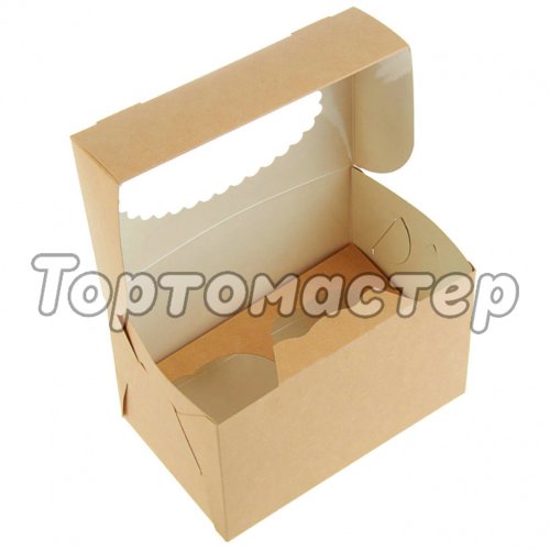 Коробка на 2 капкейка с окошком Крафт/Белая 25 шт OSQ MUF 2