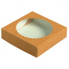 Коробка для печенья/конфет с окном Крафт 11,5х11,5х3 см КУ-192