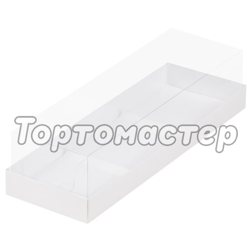 Коробка на 3 пирожных с прозрачной крышкой белая 29х9,5х8 см 070540 ф