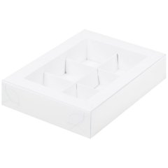 Коробка на 6 конфет с прозрачной крышкой белая 15,5х11,5х3 см 051041 ф