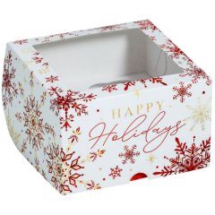 Коробка на 4 капкейка с пластиковой крышкой "Happy Holidays" 16х16х10 см 5117697