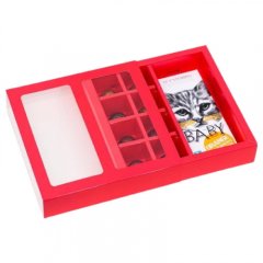 Коробка на 8 конфет и плитку шоколада с окошком Красный КУ-349