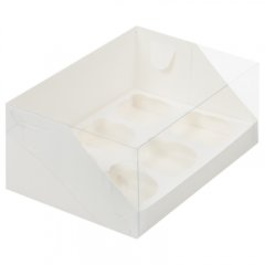 Коробка на 6 капкейков с пластиковой крышкой Белая 50 шт 040311