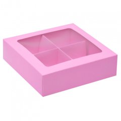 Коробка на 4 конфеты с окошком Сиреневая 12,6х12,6х3,5 см КУ-165