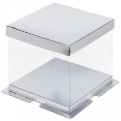 Коробка для торта серебро 23,5х23,5х22 см 022001
