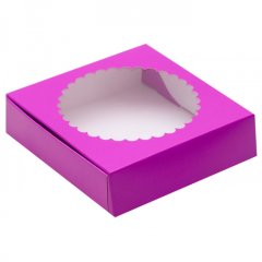 Коробка для печенья/конфет с окном Фиолетовая 11,5х11,5х3 см КУ-230 