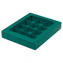 Коробка на 12 конфет с окном матовая зелёная 050250 ф