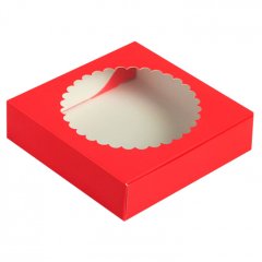 Коробка для печенья/конфет с окном Красная 11,5х11,5х3 см КУ-194 