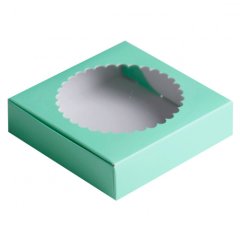 Коробка для печенья/конфет с окном Зелёная 11,5х11,5х3 см КУ-196 