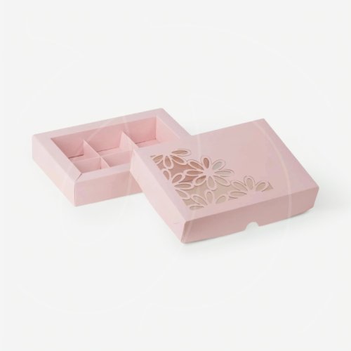 Коробка на 6 конфет с окном "Ромашка" розовая 