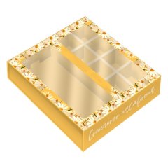 Коробка на 8 конфет и шоколадную плитку с окном "Ромашки" 17,5х17,5х4 см КУ-763