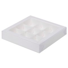 Коробка на 9 конфет с прозрачной крышкой Белая КУ-00550, КУ-550