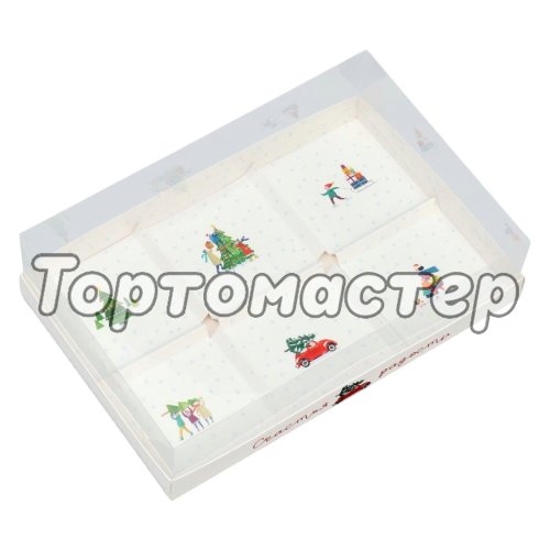 Коробка для сладостей с прозрачной крышкой Зимние рисунки 27х17,8х6,5 см 5 шт 9901767