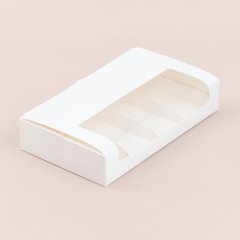 Коробка на 4 эклера и эскимо с окном белая 25х15х5см 