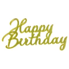 Топпер декоративный акриловый "Happy birthday" Золото 8х4 см 