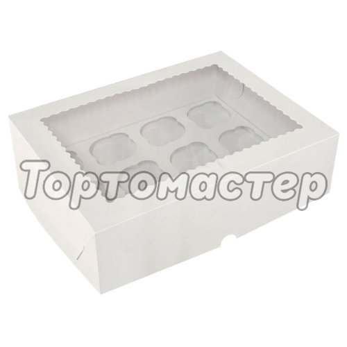 Коробка на 12 капкейков с фигурным окном белая ID:	23083