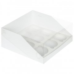 Коробка на 9 капкейков с пластиковой крышкой Белая 040573 ф