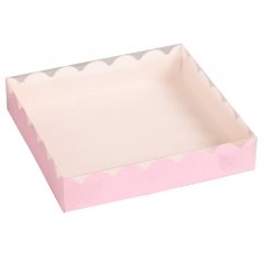 Коробка для печенья/конфет с прозрачной крышкой Розовая 15х15х3 см 4488800