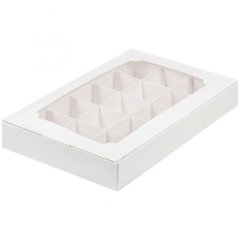 Коробка на 15 конфет с пластиковой крышкой Белая 25,5х16,5 см 050350