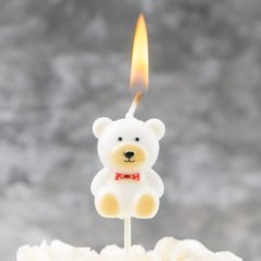 Свеча декоративная Мишка Белый 7 см 