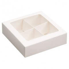 Коробка на 4 конфеты с окошком Белая 12,6х12,6х3,5 см КУ-167