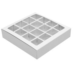Коробка на 16 конфет с окном белая 17,7х17,7х3,7 см КУ-236 