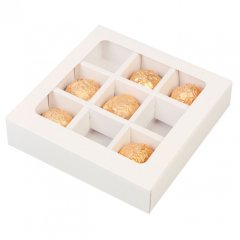Коробка на 9 конфет раздвижная Белая 13,7х13,7х3,7 см КУ-173