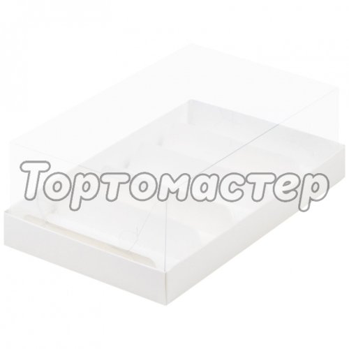 Коробка на 5 эклеров и эскимо с прозрачной крышкой Белая 22х13,5х7 см 070130 ф
