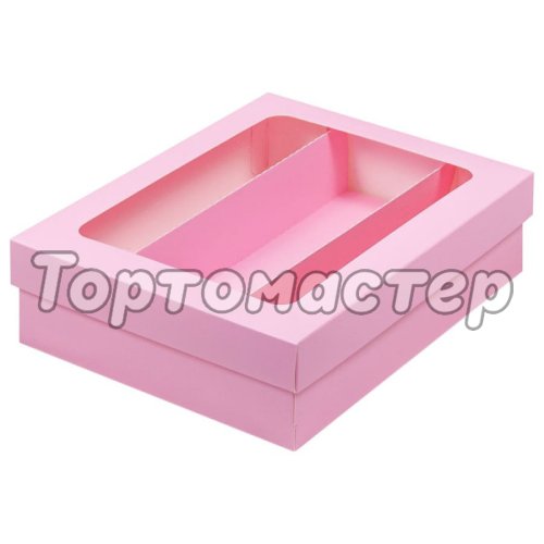 Коробка для макарон с окном розовая 21x16,5x5,5 см 080255 ф