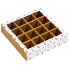 Коробка на 16 конфет с окном "Ёлочки" 17,7х17,7х3,8 см 7119768