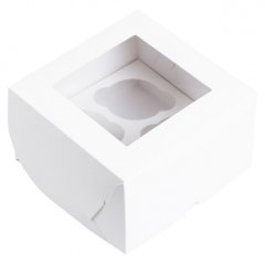 Коробка на 4 капкейка с окном Белая 16х16х10 см ForG MUF 4 PRO I W W   Cup4.160.160.100, 00061