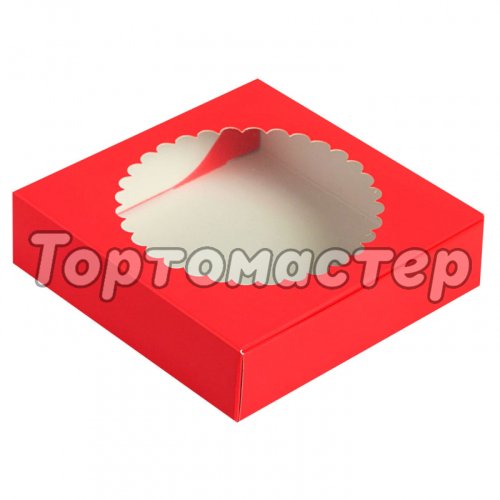 Коробка для печенья/конфет с окном Красная 11,5х11,5х3 см 5 шт КУ-194