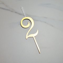 Свеча-топпер декоративная акриловая Цифра "2" Золото 