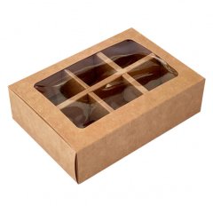 Коробка на 6 конфет с окном крафт 13,7х9,8х3,8 см КУ-296