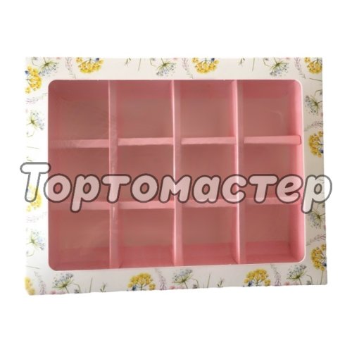 Коробка на 12 конфет с окном "Первые цветы" 19х15х3,6 см КУ-00790,  КУ-790