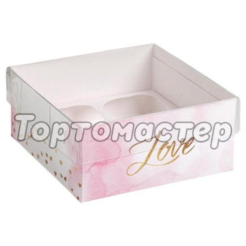 Коробка на 4 капкейка с окном "Любовь" 16х16х7,5 см 3822485