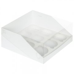 Коробка на 9 капкейков с пластиковой крышкой Белая 50 шт 040573